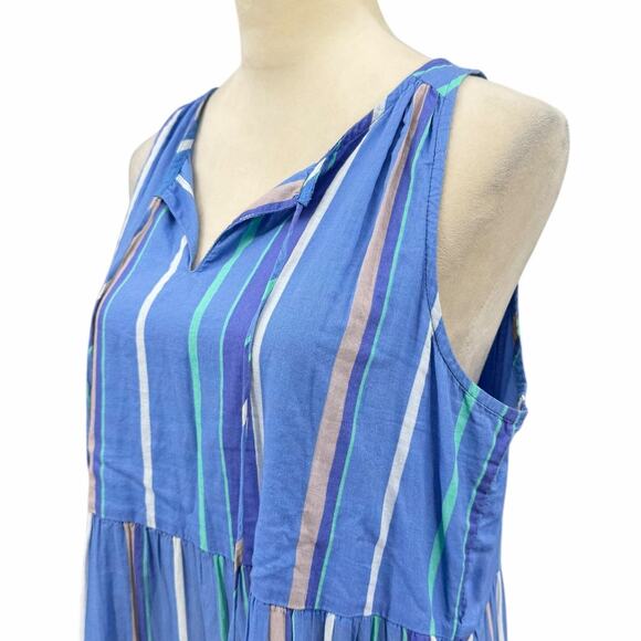 Destination 365 QVC Blue Stripe Tiered Sleeveless Breezy Cotton Maxi Dress - Picture 6 of 11